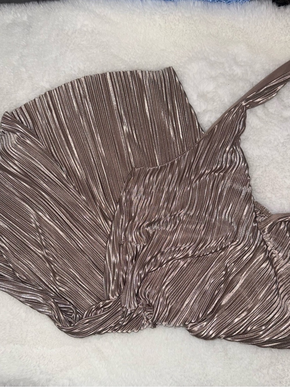 Charlotte Russe Women's Pleated Metallic romper - Taupe